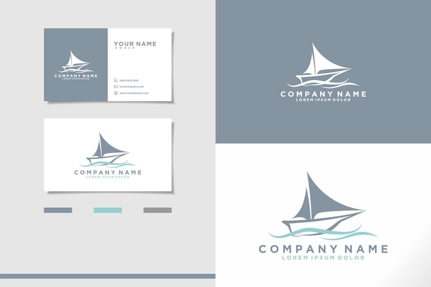 Simple Sailboat dhow ship lie style Logo Design with wave element with Business Card set pack