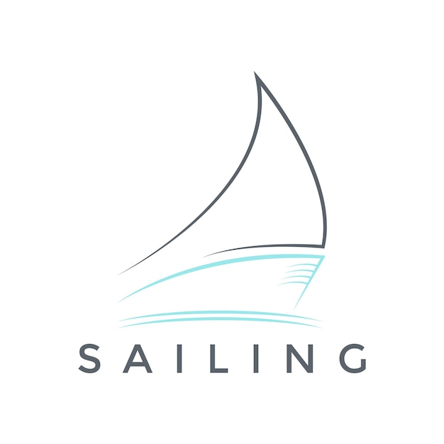 Simple sailboat sailing ship in Sea Ocean Wave Simple sailboat vector logo design template