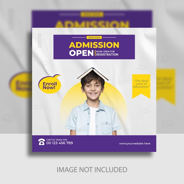 Simple school admission education square social media post web banner template