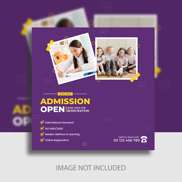 Simple school admission education square social media post web banner template