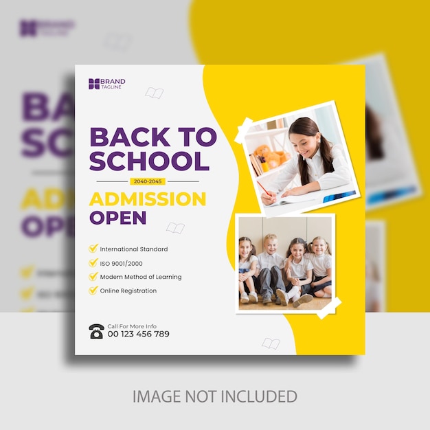 Simple school admission education square social media post web banner template