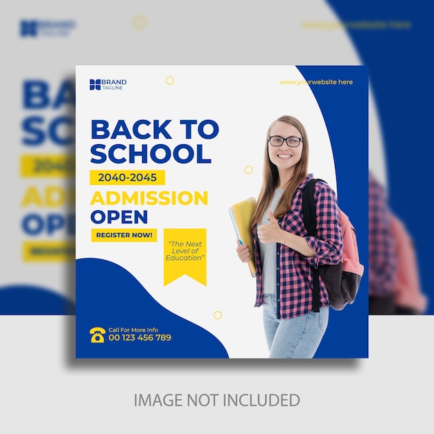 Simple school admission education square social media post web banner template