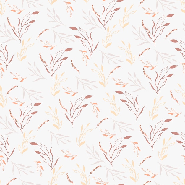 A simple seamless pattern with leaves and flowers in pastel colour