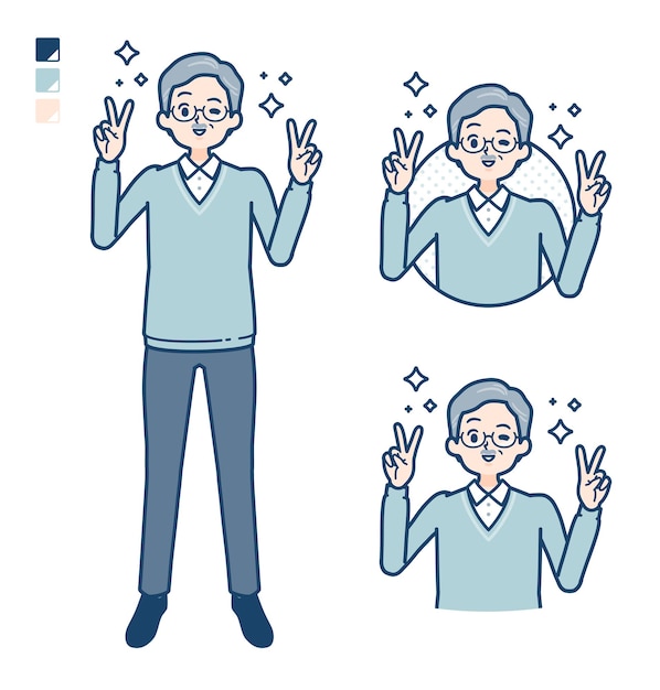 Simple senior manPeacesign