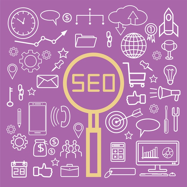 Simple  SEO search engine optimization icons set,  basic elements, vector illustration.