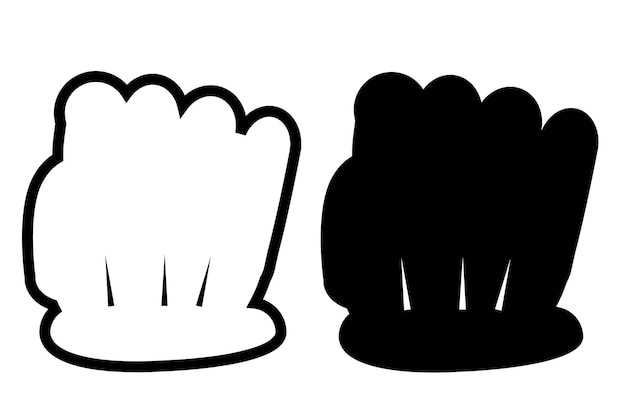 Simple Set 2 Vector Doodle Punch or Fisting Hand outline and silhouette