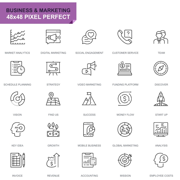 Simple Set Business and Marketing Line Icons