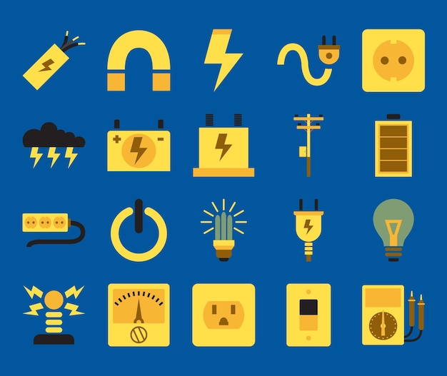 Simple Set of Color Electricity Icons EPS 10 Free Vector