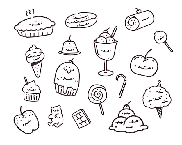 simple set of dessert doodle  style . sweet drawing