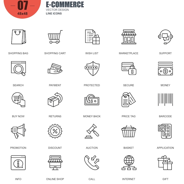 Simple Set of E-commerce Related Vector Line Icons