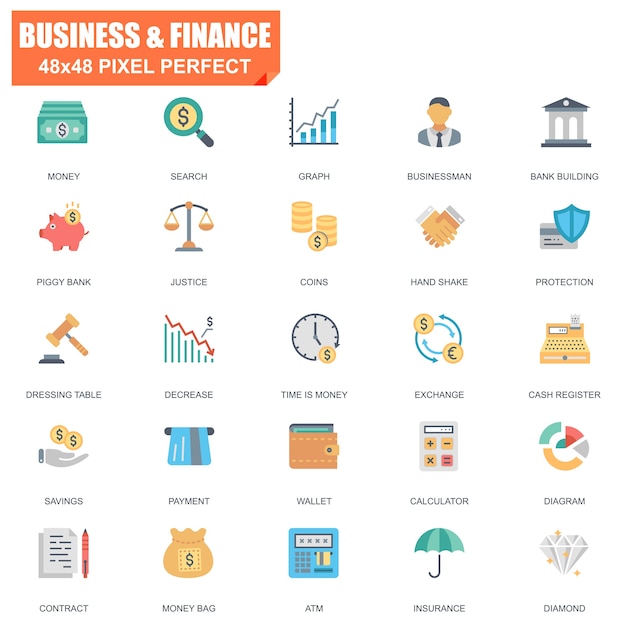 Simple Set of Finance Related Vector Flat Icons