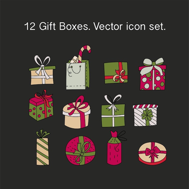 Simple Set of Gifts Vector Thin Line Icons Gift boxes with ribbons in various shapes