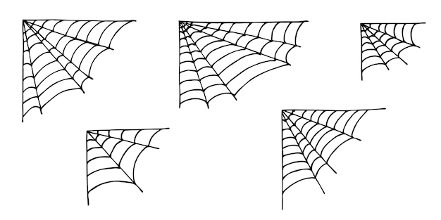 Simple set of hand drawn spider web illustration Cute gossamer clipart Halloween doodle