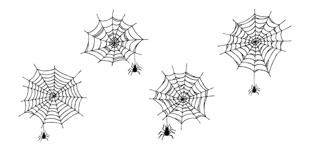 Simple set of hand drawn spider web illustration Cute gossamer clipart Halloween doodle