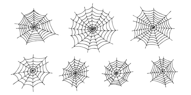 Simple set of hand drawn spider web illustration Cute gossamer clipart Halloween doodle