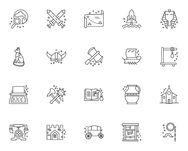 Simple set of history elements related icons in line style