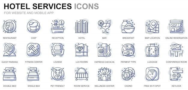 Simple Set Hotel Service Line Icons for Website and Mobile Apps