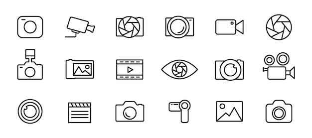 Simple set of icons of camcorders and photo cameras thin line style