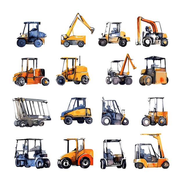 Simple set of loader machine vector silhouette element for construction