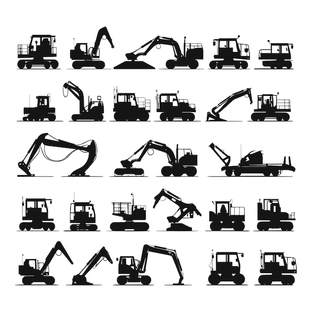 Simple set of loader machine vector silhouette element for construction