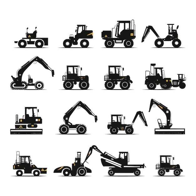 Simple set of loader machine vector silhouette elements for construction