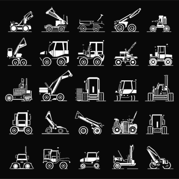 Simple set of loader machine vector silhouette elements for construction