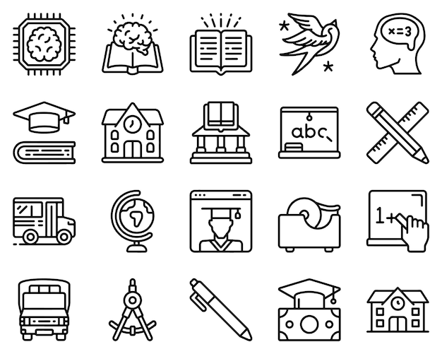 Simple Set of School Related Vector Line Icons Contains such Icons as Student Education