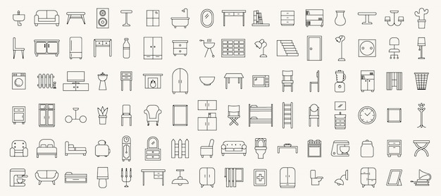 Simple set of  thin line furniture icons  