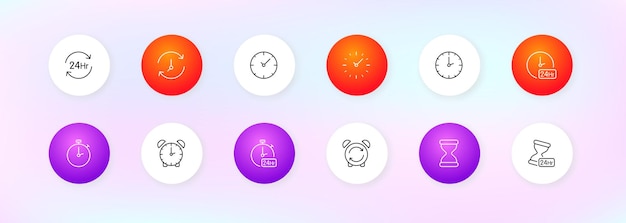 Simple set of vector line icons related to timers Contains such Icons as task hourglass speed and more Vector icons on a purple background