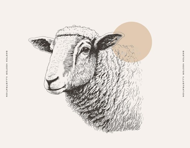 Vector simple sheep drawing in black and white