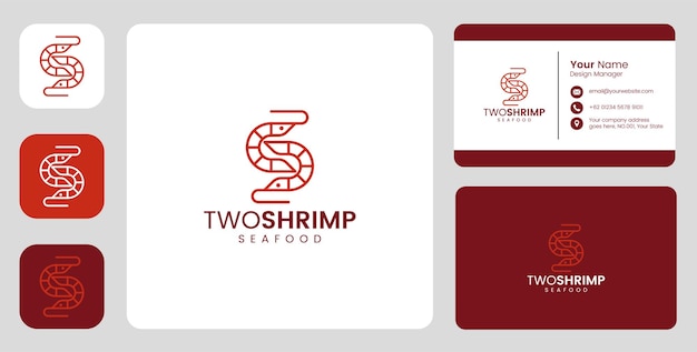 Simple shrimp fish Logo with stationary template