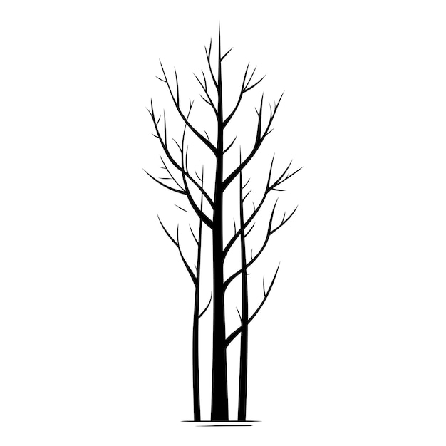 Simple silhouette of bare trees with white background