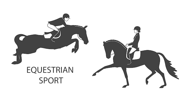 Simple silhouette vector illustration equestrian show jumping dressage