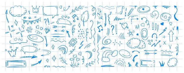 Simple sketch line style elements Doodle cute ink pen line elements isolated on background