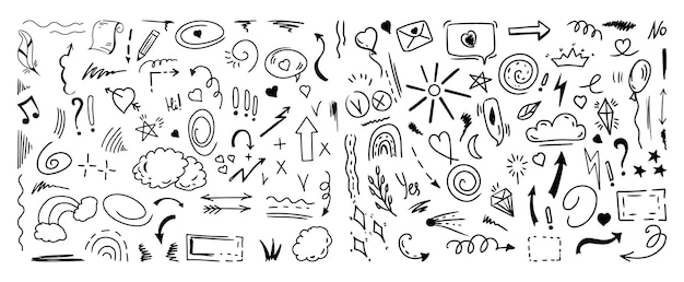 Simple sketch line style elements Doodle cute ink pen line elements isolated on white background