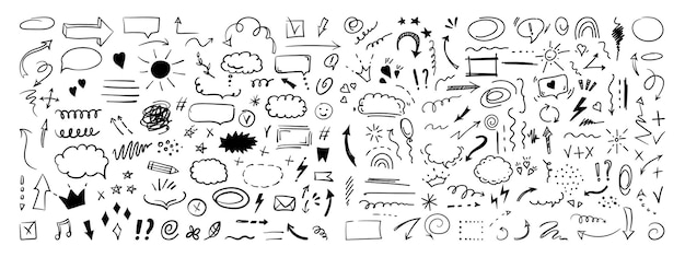 Vector simple sketch line style elements doodle cute ink pen line elements isolated on white background