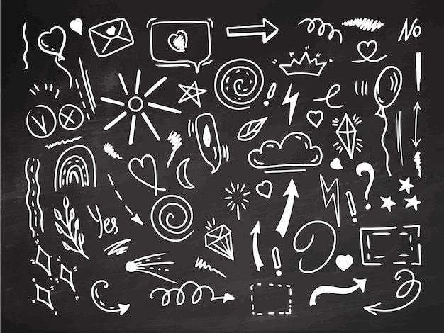 Simple sketch line style elements isolated on chalkboard background