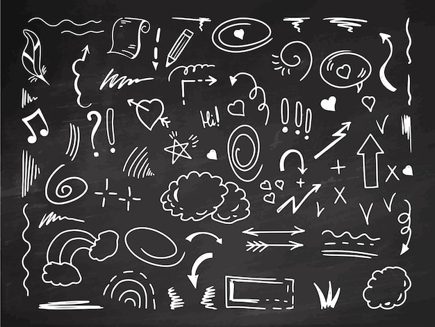 Simple sketch line style elements isolated on chalkboard background