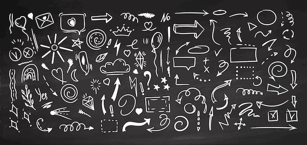 Simple sketch line style elements isolated on chalkboard background