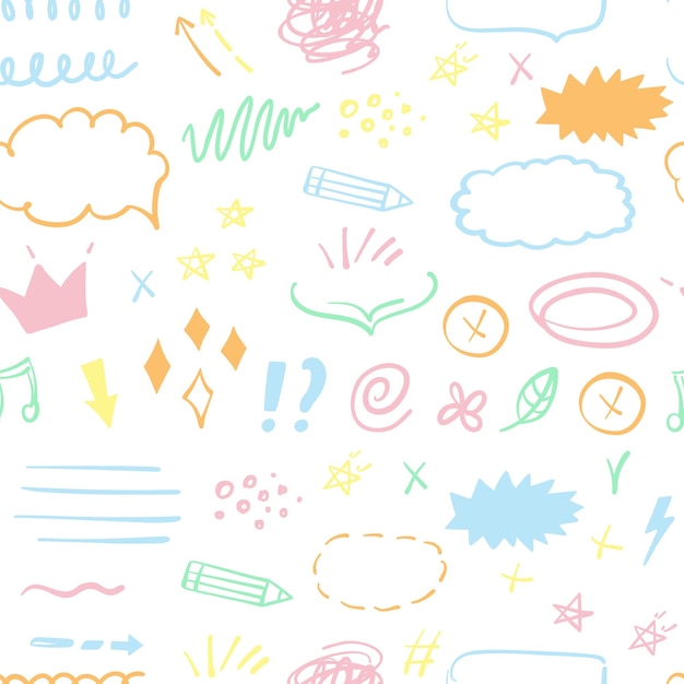 Simple sketch line style seamless pattern Doodle cute ink pen line elements