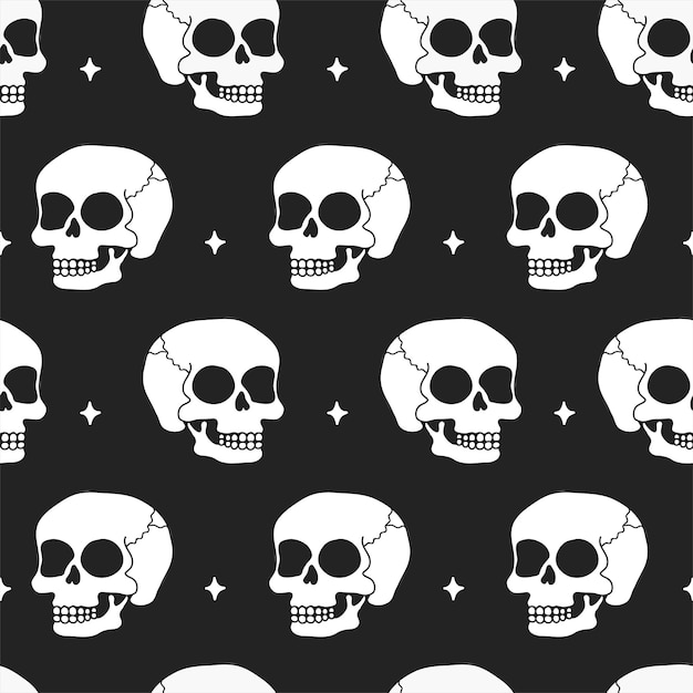 Simple skull seamless pattern Vector hand drawn doodle cartoon character illustration Trendy skull print for tshirt poster seamless pattern concept