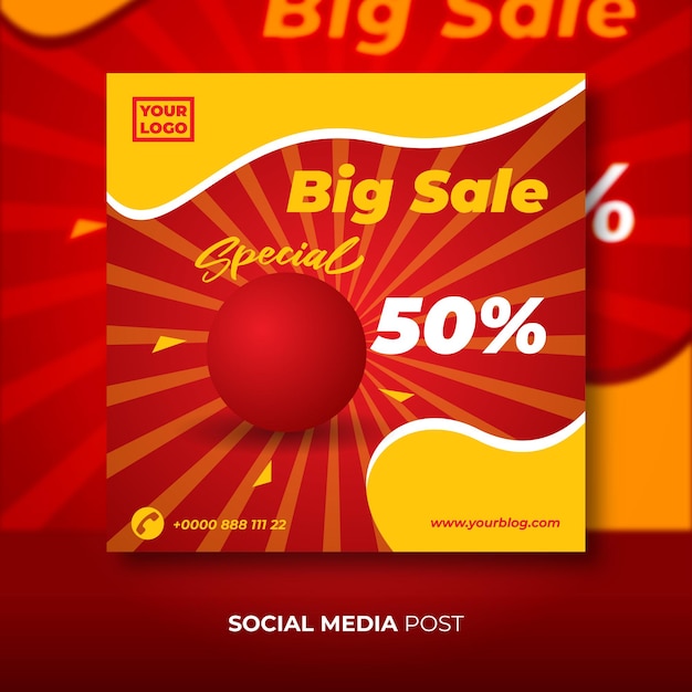 Simple social media post Bigsale in red and yellow