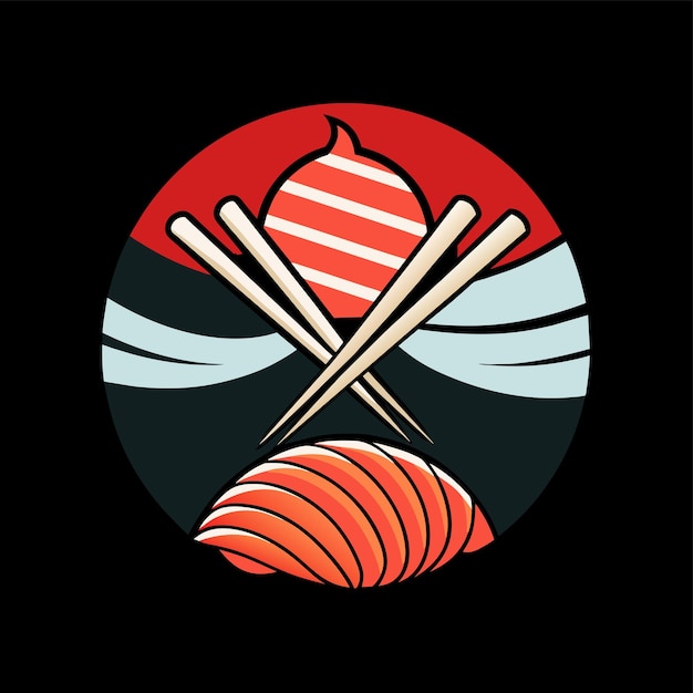 Vector a simple and sophisticated design for a sushi bar featuring chopsticks and a red circle a simple and sophisticated design for a sushi bar