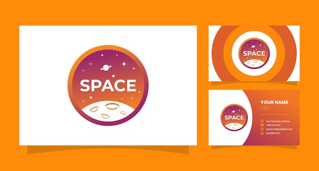 simple space illustration circle logo with business card