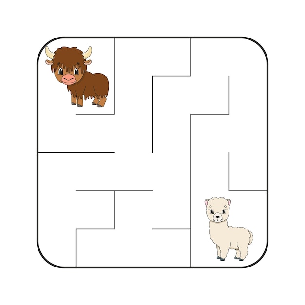 Simple square maze for toddlers With cute cartoon characters