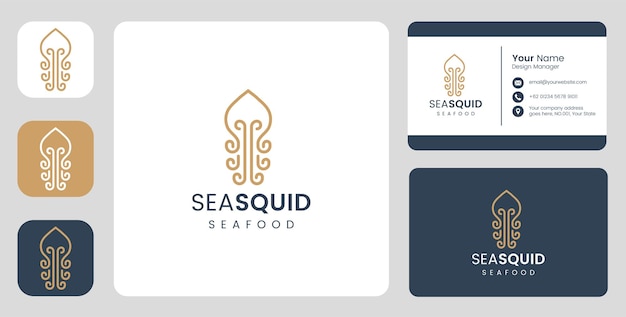 Simple squid fish Logo with stationary template