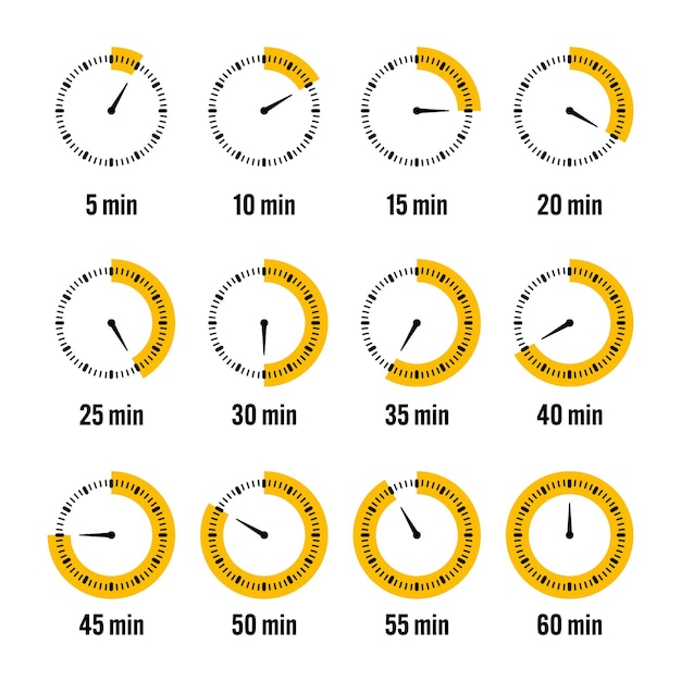 Vector simple stopwatch icons colorful chronometer time counter with dial countdown timer showing hours and