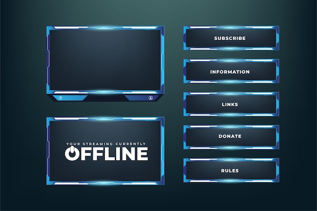 Simple streaming overlay and screen interface decoration with blue color Modern gaming frame design on a dark background live streaming overlay vector for online gamers Streaming frame design