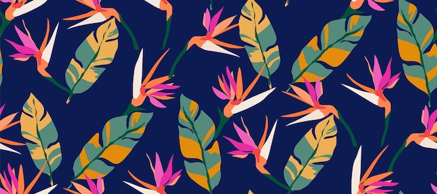 Vector simple summer tropical floral seamless pattern