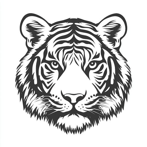 Vector simple tiger face line art black